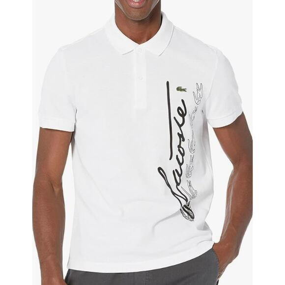 Lacoste Short Sleeve Graphic Signature On Side Polo White 3XL - Picture 1 of 2